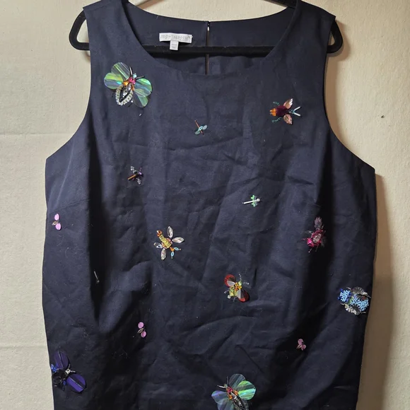 Talbots Navy Blouse with Colorful Embellishments - Picture 1 of 2